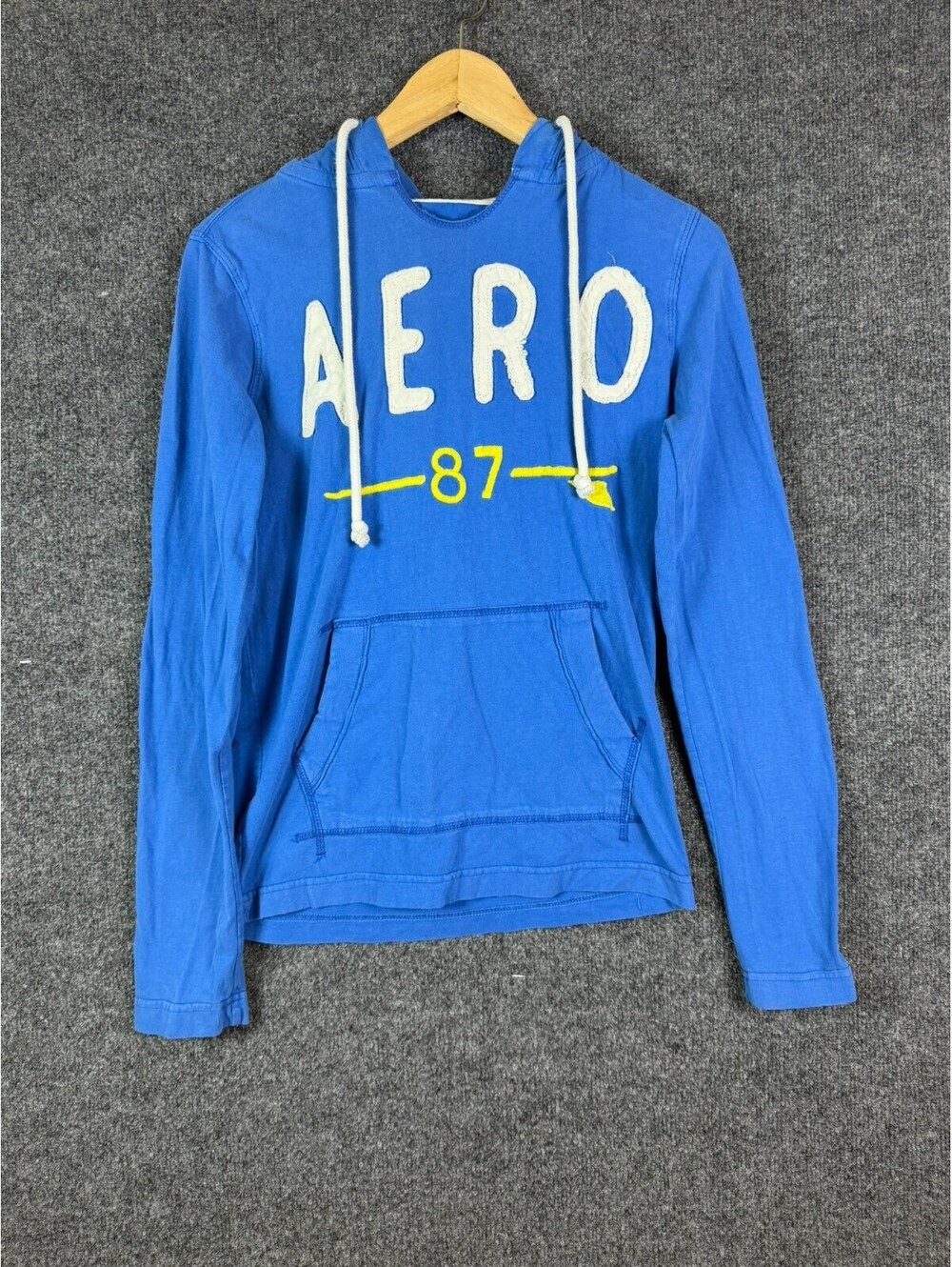 Aeropostale Hoodie Mens Extra Small Blue Aero 87 Graphic Lightweight Sweatshirt